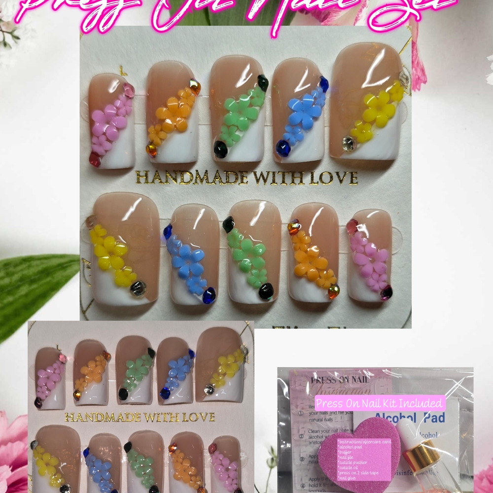 Colorful Floral Press-On Nail Set